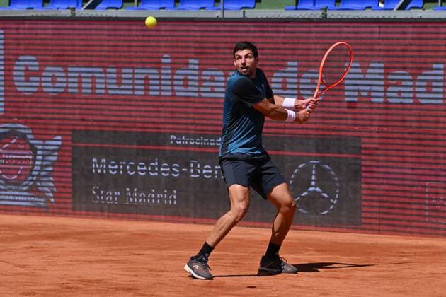 April 7, 2025, Madrid, Madrid, Spain: BERNABE ZAPATA playing the tennis match of the ATP, Tennis Herren Challenger 100 Open Comunidad de Madrid, at the Club de Campo Villa de Madrid on April 7, 2025. Madrid Spain - ZUMAc312 20250407_zsp_c312_193 Copyright: xOscarxManuelxSanchezx