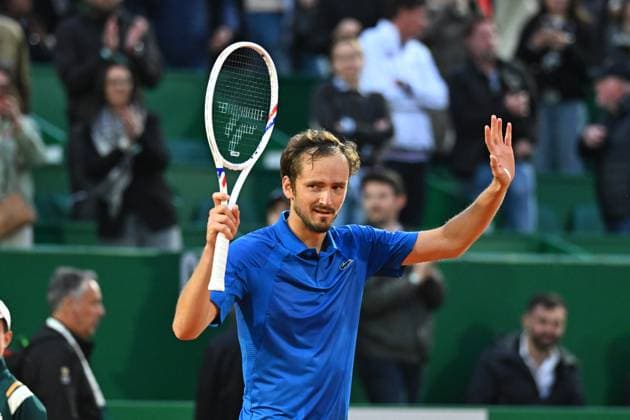 Monaco Tennis Rolex Masters - Monaco Daniil Medvedev (RUS) during his first round match at the Tennis Monaco Rolex Masters in Monte Carlo, on April, 7, 2025. Photo by Corinne Dubreuil ABACAPRESS.COM Monaco Monaco  Copyright: xDubreuilxCorinne ABACAx