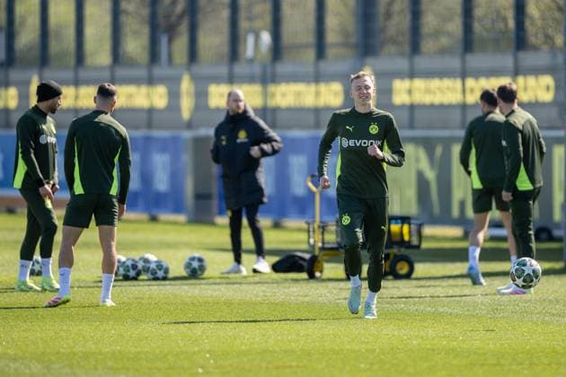 08.04.2025, Abschlusstraining zum UEFA Champions League Spiel zwischen FC Barcelona, Barca und Borussia Dortmund, Maximilian Beier (Borussia Dortmund), Dortmund Trainingsgelände Borussia Dortmund NRW Deutschland xRHR-FOTO DEx Copyright: DennisxEwert RHR-FOTOx RHR-FOTO DE