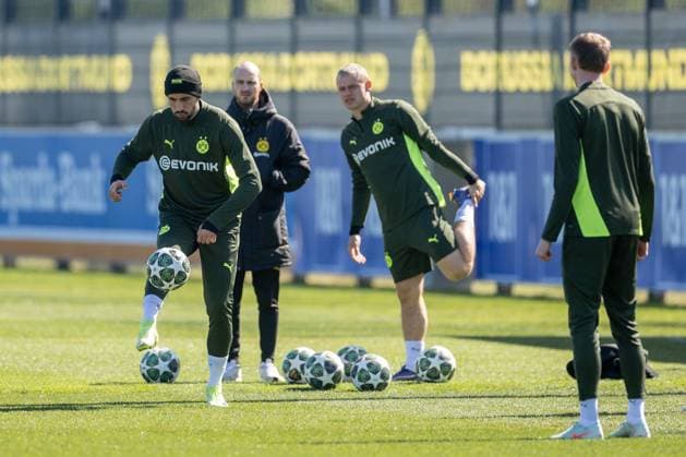 08.04.2025, Abschlusstraining zum UEFA Champions League Spiel zwischen FC Barcelona, Barca und Borussia Dortmund, v. l. Emre Can (Borussia Dortmund), Julian Ryerson (Borussia Dortmund), Dortmund Trainingsgelände Borussia Dortmund NRW Deutschland xRHR-FOTO DEx Copyright: DennisxEwert RHR-FOTOx RHR-FOTO DE