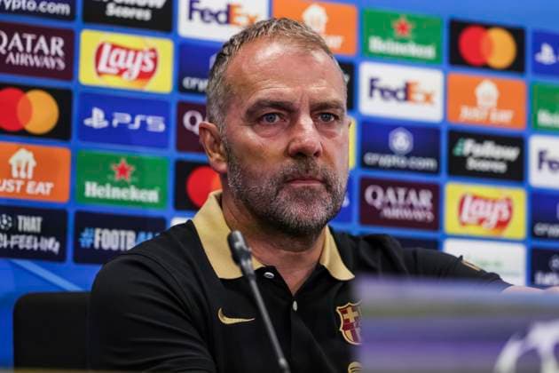 April 8, 2025, Sant Joan Despi, Barcelona, SPAIN: Hansi Flick, head coach of FC Barcelona, Barca attends his press conference, PK, Pressekonferenz during the training day of FC Barcelona ahead the UEFA Champions League, football match against Borussia Dortmund at Ciudad Esportiva Joan Gamper on April 08, 2025 in Sant Joan Despi, Barcelona, Spain. Sant Joan Despi SPAIN - ZUMAa181 20250408_zaa_a181_040 Copyright: xJavierxBorregox