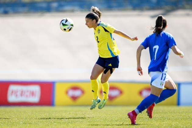 250408 Mikaela Stojanovska of Sweden during the UEFA Women s Under-19 EURO Qualifier, EM, Europameisterschaft football match between Italy and Sweden on April 8, 2025 in Forli. Photo: Cristiano Mazzi BILDBYRAN kod XY XY0057 fotboll football soccer fotball f19 landslag em-kval euro qualifier italy sverige sweden dam bbeng Copyright: CRISTIANOxMAZZI BB250408BB391