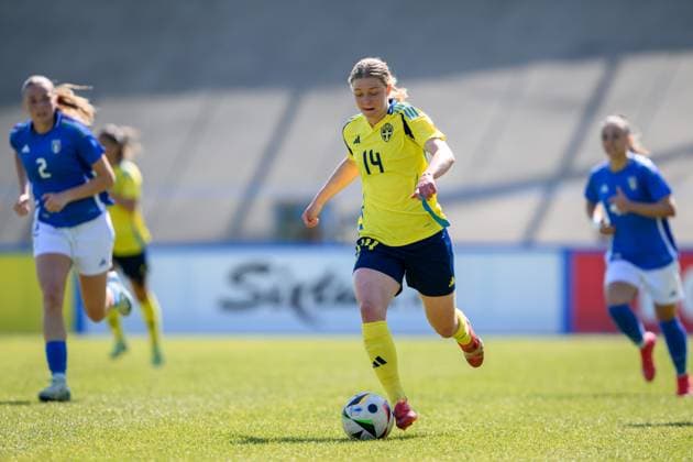 250408 Hannah Sjödahl of Sweden during the UEFA Women s Under-19 EURO Qualifier, EM, Europameisterschaft football match between Italy and Sweden on April 8, 2025 in Forli. Photo: Cristiano Mazzi BILDBYRAN kod XY XY0057 fotboll football soccer fotball f19 landslag em-kval euro qualifier italy sverige sweden dam bbeng Copyright: CRISTIANOxMAZZI BB250408BB419