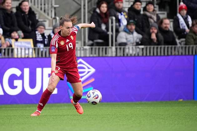 Dora Zeller of Hungary during the UEFA WomenÂ s Nations League match between Finland and Hungary at the Tammela Stadion on 8th April 2025 in Tampere, Finland. (Kalle Parkkinen Newspix24)  Copyright: xKALLExPARKKINENx _KP95636