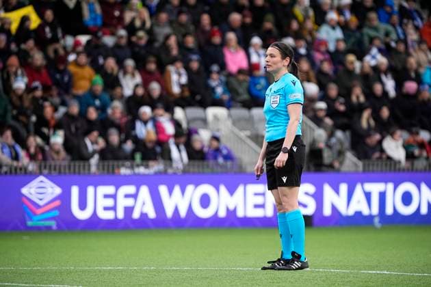 Referee Angelika Soeder of Germany during the UEFA WomenÂ s Nations League match between Finland and Hungary at the Tammela Stadion on 8th April 2025 in Tampere, Finland. (Kalle Parkkinen Newspix24)  Copyright: xKALLExPARKKINENx _KP95748