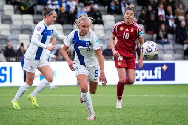 Emma Koivisto of Finland during the UEFA WomenÂ s Nations League match between Finland and Hungary at the Tammela Stadion on 8th April 2025 in Tampere, Finland. (Kalle Parkkinen Newspix24)  Copyright: xKALLExPARKKINENx _KP95789