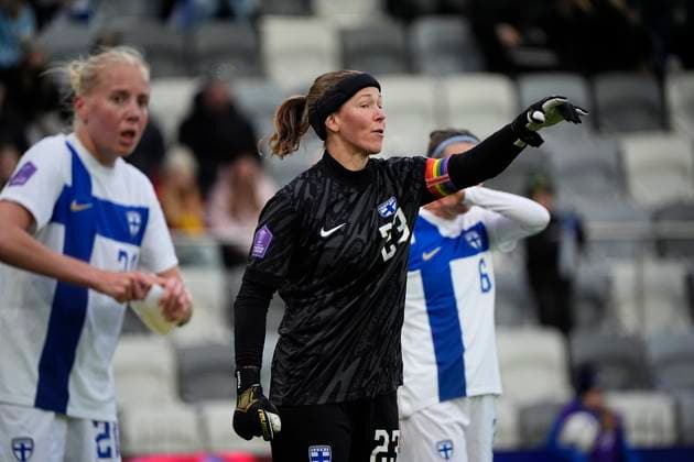 Tinja-Riikka Korpela of Finland during the UEFA WomenÂ s Nations League match between Finland and Hungary at the Tammela Stadion on 8th April 2025 in Tampere, Finland. (Kalle Parkkinen Newspix24)  Copyright: xKALLExPARKKINENx _KP96179