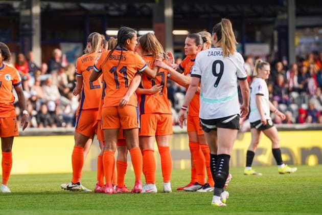 UEFA Women s Nations League 2024 2025, Liga A, Gruppe 1 - 08.04.2025, Spieltag 4 - Österreich vs. Niederlande - CASHPOINT Arena (Altach, Österreich); Niederlande jubelt jubelt nach dem Tor zum 1:1 Copyright: xLukaxKolanovicx