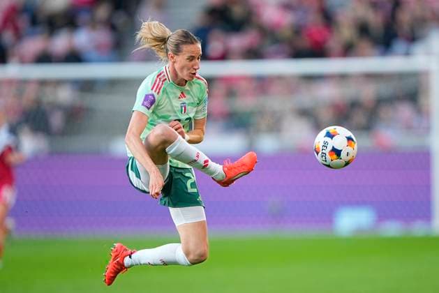 UEFA Women s Nations League: Denmark - Italy Italy s Julie Piga during the UEFA Nations League match between Denmark and Italy at MCH Arena in Herning on Tuesday, April 8, 2025. (Photo: Bo Amstrup Ritzau Scanpix) , Herning Denmark Copyright: BoxAmstrupx spdk20250408-191416-L
