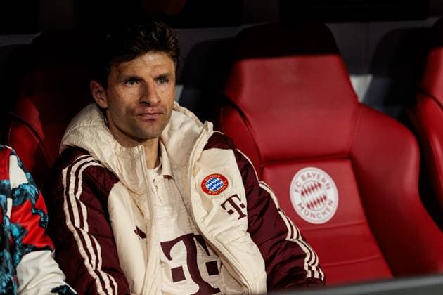 UEFA Champions League Viertelfinale: FC Bayern München - Inter Mailand; 08.04.2025 Thomas Müller (FC Bayern München, 25) auf der Bank UEFA Champions League Viertelfinale: FC Bayern München - Inter Mailand, München, Allianz Arena am 08.04.2025 Copyright: xBEAUTIFULxSPORTS Wunderlx