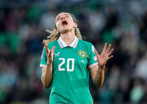 UEFA Women s Nations League 2025, Tallaght Stadium, Dublin 8 4 2025 Republic of Ireland WNT vs Greece Ireland s Leanne Kiernan Leanne Kiernan reacts 8 4 2025  Copyright: x INPHO DanxSheridanx 0V1A3471