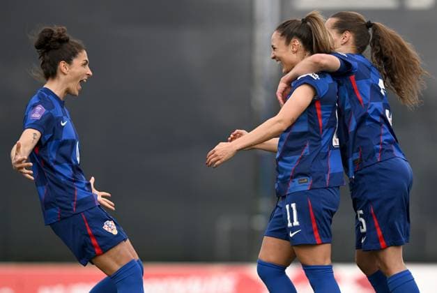 Sport Bilder des Tages Croatia v Albania - UEFA Women s Nations League 2024 25 Grp B4 MD4 ZAGREB, CROATIA - APRIL 8: Croatia s Leonarda Balog and Ivana Slipcevic celebrate team s goal during the UEFA Women s Nations League 2024 25 Grp B4 MD4 match between Croatia and Albania at SC Rudes on April 8, 2025 in Zagreb, Croatia.  MarkoxLukunic PIXSELL