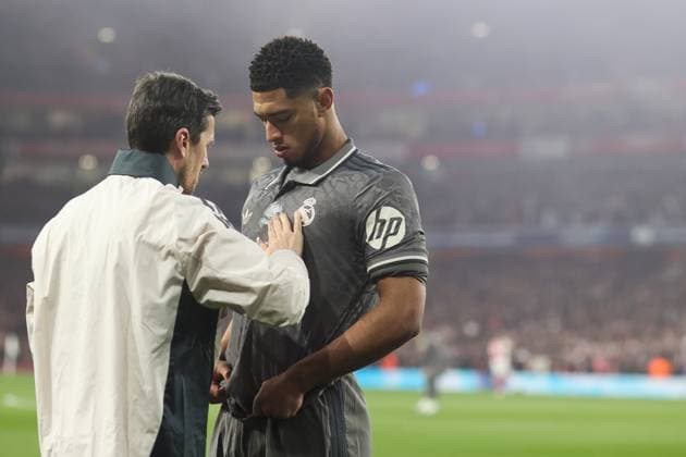 Arsenal v Real Madrid 08 April 2025, London - UEFA Champions League Football, Quarter-Final, First Leg - Arsenal v Real Madrid - Jude Bellingham of Real Madrid - Photo: Charlotte Wilson Offside. London UK Copyright: xCharlottexWilsonx xOffsidexOffside