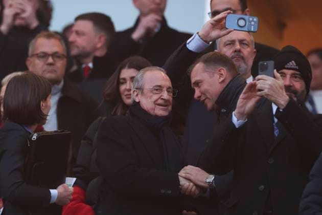April 8, 2025, London, England, UNITED KINGDOM: Florentino Perez, President of Real Madrid, is seen during the UEFA Champions League 2024 25 Quarter Final First Leg match between Arsenal FC and Real Madrid C.F. at Arsenal Stadium on April 08, 2025 in London, England. London UNITED KINGDOM - ZUMAa181 20250408_zaa_a181_090 Copyright: xIsbelxInfantesx