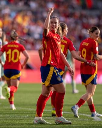 April 8, 2025, Vigo, Guimaraes, Spain: ALEXIA PUTELLAS from Spain(W) seen celebrating his goal during the UEFA Woman Nations League 2024 25 match between Spain(W) and Portugal(W) at Balaidos Stadium on April 8, 2025 in Vigo, Spain.Final score: Spain(W) 7 - 1 Portugal Vigo Spain - ZUMAl192 20250408_zsp_l192_022 Copyright: xMiguelxLemosx