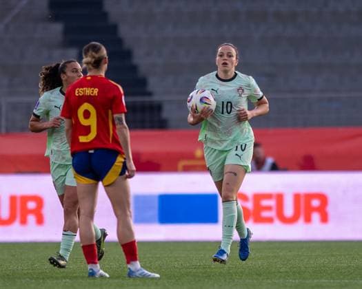 April 8, 2025, Vigo, Guimaraes, Spain: STEPHANIE RIBEIRO from Portugal(W) celebrating his team only goal on the match during the UEFA Woman Nations League 2024 25 match between Spain(W) and Portugal(W) at Balaidos Stadium on April 8, 2025 in Vigo, Spain.Final score: Spain(W) 7 - 1 Portugal Vigo Spain - ZUMAl192 20250408_zsp_l192_047 Copyright: xMiguelxLemosx