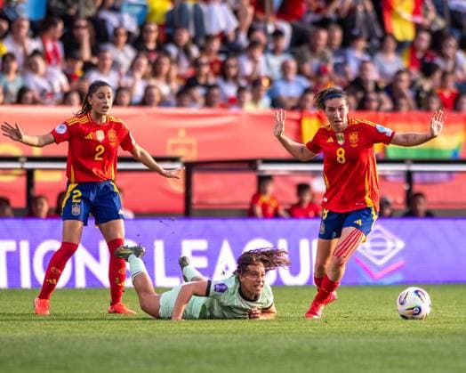 April 8, 2025, Vigo, Guimaraes, Spain: MARIONA CALDENTEY from Spain(W) seen on action during the UEFA Woman Nations League 2024 25 match between Spain(W) and Portugal(W) at Balaidos Stadium on April 8, 2025 in Vigo, Spain.Final score: Spain(W) 7 - 1 Portugal Vigo Spain - ZUMAl192 20250408_zsp_l192_048 Copyright: xMiguelxLemosx