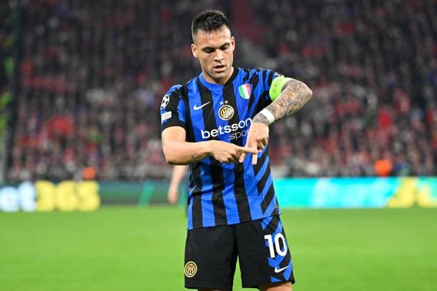 Muenchen, Allianz Arena, 08.04.25, GER, Herren, UEFA Champions League, Saison 2024-2025, Viertelfinale, FC Bayern Muenchen - Inter Mailand Bild: Lautaro MARTINEZ (Inter) jubelt nach seinem Tor zum 0:1 UEFA regulations prohibit any use of photographs as image sequences and or quasi-video. Bayern Deutschland