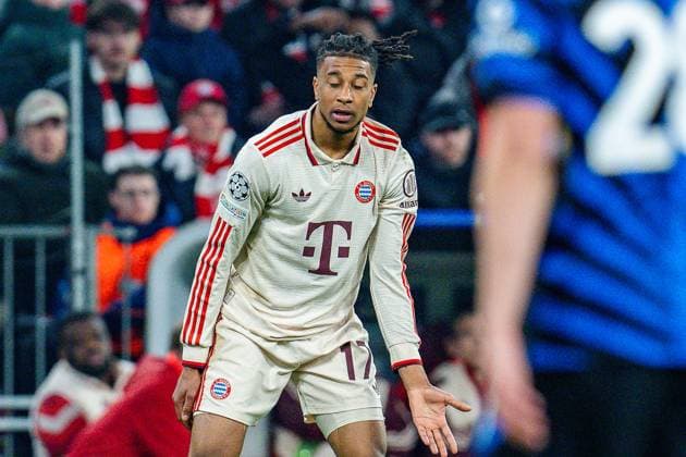 08.04.2025, FC Bayern München vs. Inter Mailand, UEFA Champions League, Viertelfinale-Hinspiel Michael Olise (FC Bayern Muenchen, 17) unzufrieden unglücklich Copyright: xBahhoxKarax