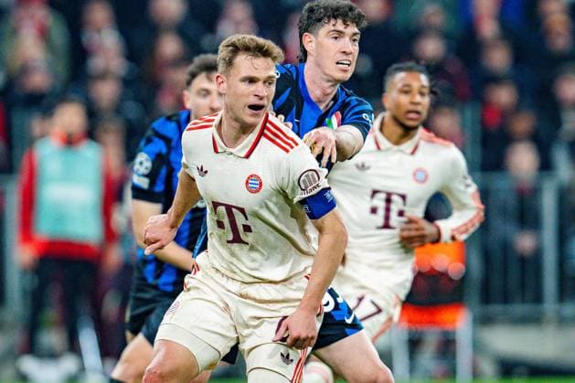 08.04.2025, FC Bayern München vs. Inter Mailand, UEFA Champions League, Viertelfinale-Hinspiel Joshua Kimmich (FC Bayern Muenchen, 6) unzufrieden unglücklich besorgt traurig sauer genervt Mimik Gestik Copyright: xBahhoxKarax