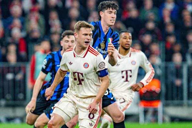 08.04.2025, FC Bayern München vs. Inter Mailand, UEFA Champions League, Viertelfinale-Hinspiel Joshua Kimmich (FC Bayern Muenchen, 6) unzufrieden unglücklich besorgt traurig sauer genervt Mimik Gestik Copyright: xBahhoxKarax