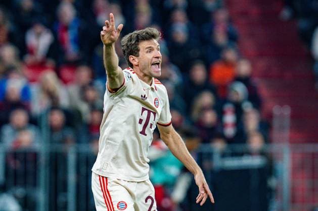 08.04.2025, FC Bayern München vs. Inter Mailand, UEFA Champions League, Viertelfinale-Hinspiel Thomas Mueller (FC Bayern Muenchen, 25) Mimik Gestik gestikulierend unzufrieden unglücklich Copyright: xBahhoxKarax