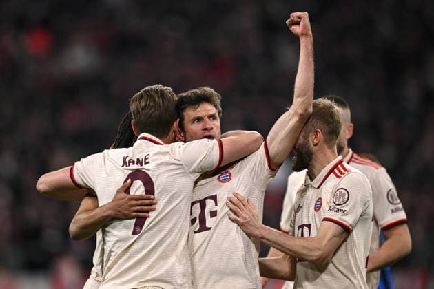 Sport Themen der Woche KW15 Sport Bilder des Tages Mg Monaco di Baviera 08 04 2025 - Champions League Bayern Monaco-Inter foto Matteo Gribaudi Image nella foto: esultanza gol Thomas Muller 