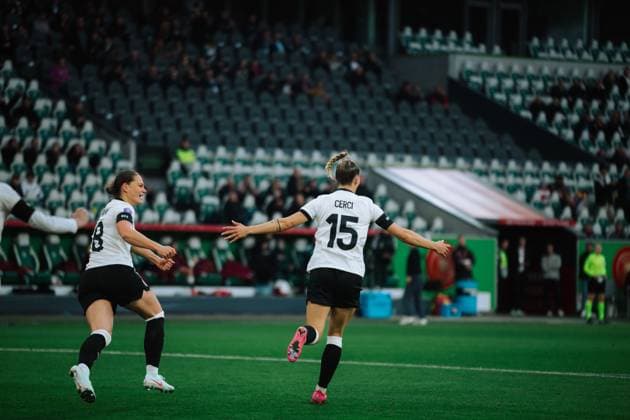 08.03.25, Frauen, Fussball, UEFA Womens Nations League, 4. Spieltag, Gruppenphase, Saison 2025, Deutschland - Schottland Selina Cerci 15 (Deutschland) jubelt über das Tor zum 1:1 Wolfsburg Volkswagen Arena Niedersachsen Deutschland