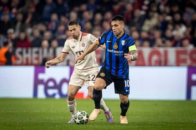 FOOTBALL : UEFA Champions League, FC Bayern Munich - Inter Milan, quarter-final, first leg, Allianz Arena. 08 04 2025 Lautaro Martinez 10  Copyright: xelyxandroxcegarrax