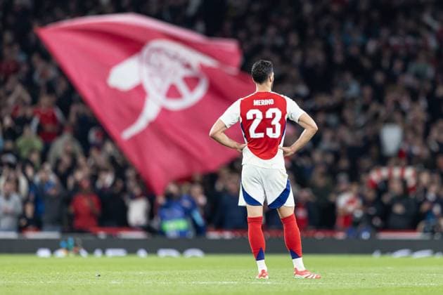 Arsenal v Real Madrid. UEFA Champions League, Quarter-Final, Leg 1 of 2, Football, The Emirates Stadium, London, UK - 08 Apr 2025 Mikel Merino of Arsenal FC London Emirates Stadium London GBR, UK NEWSPAPERS OUT Copyright: xEllixBirchx