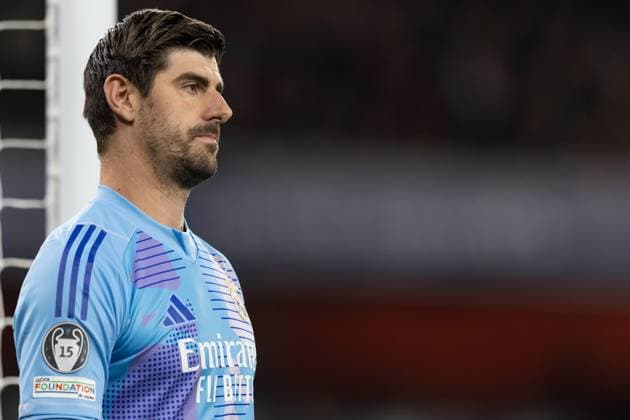 Arsenal v Real Madrid. UEFA Champions League, Quarter-Final, Leg 1 of 2, Football, The Emirates Stadium, London, UK - 08 Apr 2025 Goalkeeper Thibaut Courtois of Real Madrid London Emirates Stadium London GBR, UK NEWSPAPERS OUT Copyright: xEllixBirchx