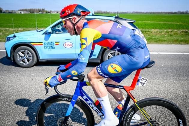Belgian Tim Declercq of Lidl-Trek pictured in action during the men s race of the 113th edition of the Scheldeprijs one day cycling event, 202,8 km from Terneuzen, the Netherlands to Schoten, Belgium on Wednesday 09 April 2025. TOM GOYVAERTS TomxGoyvaerts  x120374453x