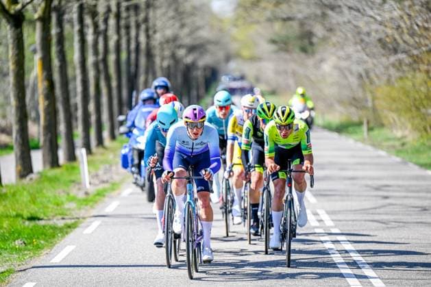 The breakaway group pictured during the men s race of the 113th edition of the Scheldeprijs one day cycling event, 202,8 km from Terneuzen, the Netherlands to Schoten, Belgium on Wednesday 09 April 2025. TOM GOYVAERTS TomxGoyvaerts  x120381034x