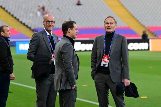 Joachim Watzke, Lars Ricken, FC Barcelona, Barca vs. Borussia Dortmund, Fussball, Champions League, Viertelfinale, 09.04.2025 Barcelona Katalonien Spanien