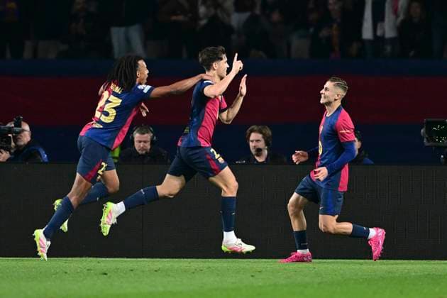 Torjubel zum 1:0 durch Paul Cubarsi 2 FC Barcelona, Barca , FC Barcelona vs. Borussia Dortmund, Fussball, Champions League, Viertelfinale, 09.04.2025 Barcelona Katalonien Spanien
