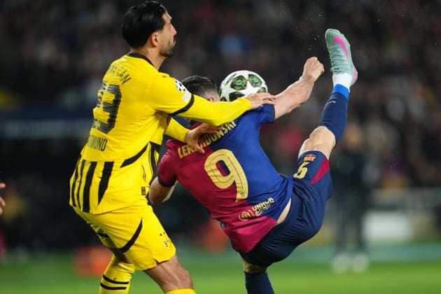 Barcelona, Spain, Season 2024 2025, UEFA Champions League, Quarter-Finals, first leg, FC Barcelona, Barca v Borussia Dortmund, Lluis Companys Stadium, 9 April 2025 Copyright: xBaguxBlancox xPressinphotox