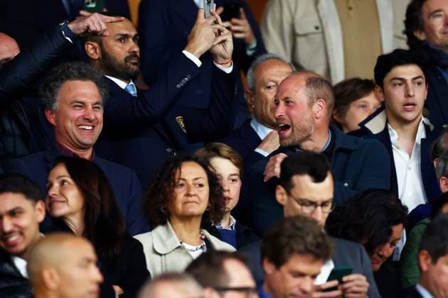 Prince William seen in the stands. Paris Saint-Germain v Aston Villa, UEFA Champions League, Quarter-Finals, 1st Leg, Football, Parc des Princes, Paris, France - 09 Apr 2025 EDITORIAL USE ONLY No use with unauthorised audio, video, data, fixture lists, club league logos or live services. Online in-match use limited to 120 images, no video emulation. No use in betting, games or single club league player publications. Copyright: xJamesxMarsh Shutterstockx 15243606bs