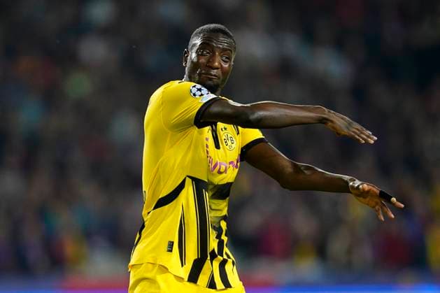 ESP: FC Barcelona, Barca v Borussia Dortmund. UEFA Champions League match. Quarter-Finals, firs leg Serhou Guirassy of Borussia Dortmund during the UEFA Champions League match, Quarter-Finals, firs leg, between FC Barcelona and Borussia Dortmund played at Lluis Companys Stadium on April 9 2025 in Barcelona Spain. kpng Copyright: xSergioxRuizx xImagox PS_250409_BAR_DOR_040