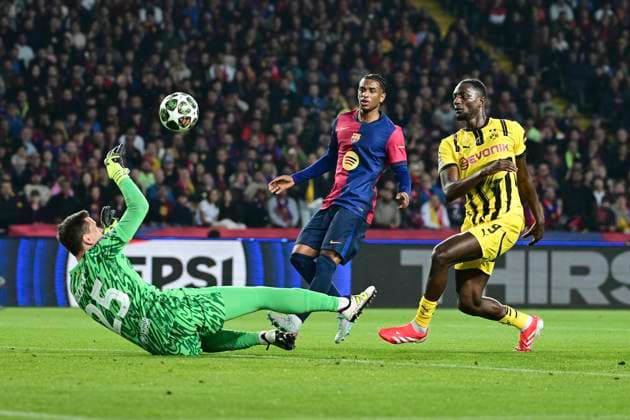 Serhou Guirassy 9 (Borussia Dortmund), FC Barcelona, Barca vs. Borussia Dortmund, Fussball, Champions League, Viertelfinale, 09.04.2025 Barcelona Katalonien Spanien