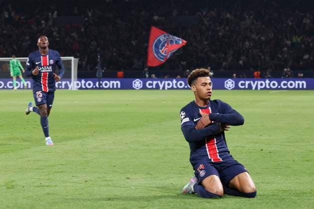 FOOTBALL : Paris Saint Germain Vs Aston Villa - Ligue des Champions - 09 04 2025 Joie sur le but de Desire Doue (PSG) ParisFrance  Copyright: xMichtofx
