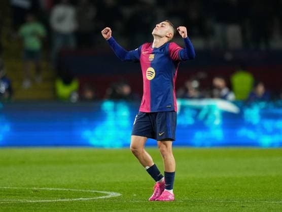 09.04.2025, xslx, Fussball UEFA Champions League, FC Barcelona, Barca - Borussia Dortmund v.l. Fermin Lopez (FC Barcelona) celebrate the goal, Der Torjubel zum 3:0 (UEFA REGULATIONS PROHIBIT ANY USE OF PHOTOGRAPHS as IMAGE SEQUENCES and or QUASI-VIDEO) Barcelona