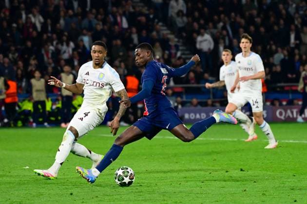 FOOTBALL : PSG vs Aston Villa - Ligue des Champions - 09 04 2025 TAVARES Nuno MENDES ( 25 - PSG ) scores a goal during the UEFA Champions League match between Paris Saint Germain and Aston Villa FC at Parc Des Princes on April 09 , 2025 in Paris, France. ( Photo by Dante Badano PsnewZ ) - ParisFrance  Copyright: xDantexBadanox