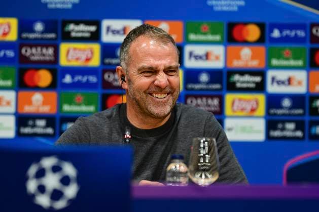 Pressekonferenz mit Chef-Trainer Hans-Dieter Hansi Flick FC Barcelona, Barca nach dem Spiel, FC Barcelona vs. Borussia Dortmund, Fussball, Champions League, Viertelfinale, 09.04.2025 Barcelona Katalonien Spanien *** Press conference with head coach Hans Dieter Hansi Flick FC Barcelona after the match, FC Barcelona vs Borussia Dortmund, Football, Champions League, quarter-finals, 09 04 2025 Barcelona Catalonia Spain Copyright: xkolbert-press MarcxNiemeyerx