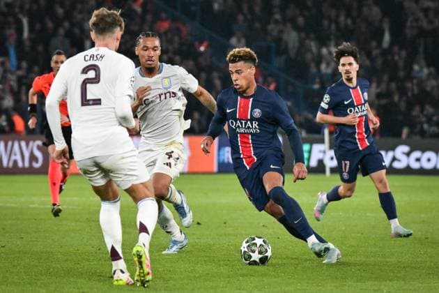 Champions League PSG vs Aston Villa FC - FA Paris Saint-Germain’s forward Desire Doue controls the ball during the UEFA Champions League football match between Paris Saint-Germain and Aston Villa FC at the Parc des Princes Stadium in Paris on April 9, 2025. Photo by Firas Abdullah ABACAPRESS.COM Paris Ile-de-France France  Copyright: xAbdullahxFiras ABACAx