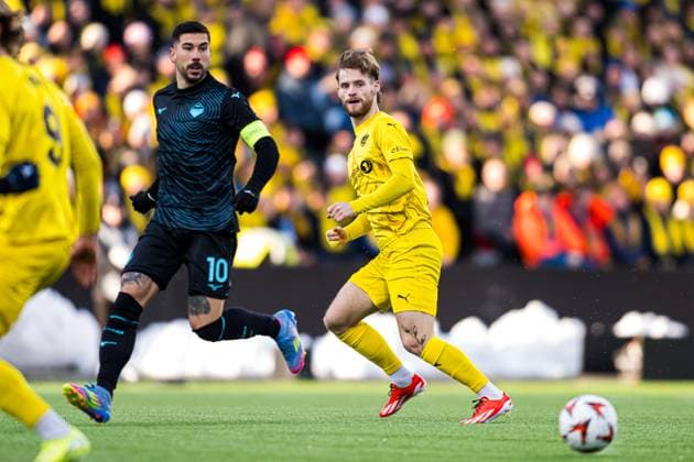 250410 Ole Didrik Blomberg of Bodo Glimt during the UEFA Europa League quarter-final football match between Bodo Glimt and Lazio on April 10, 2025 in Bodo. Photo: Marius Simensen BILDBYRAN COP 238 bbeng bodo bodo glimt football fotball fotboll kvartfinale lazio quarter-final soccer uefa europa league Copyright: MARIUSxSIMENSEN BB250410BB545