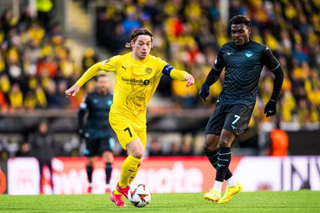 250410 Patrick Berg of Bodo Glimt during the UEFA Europa League quarter-final football match between Bodo Glimt and Lazio on April 10, 2025 in Bodo. Photo: Marius Simensen BILDBYRAN COP 238 bbeng bodo bodo glimt football fotball fotboll kvartfinale lazio quarter-final soccer uefa europa league Copyright: MARIUSxSIMENSEN BB250410BB749
