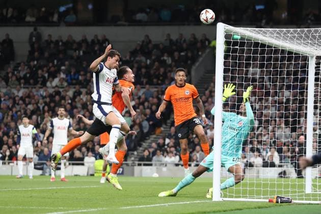Brennan Johnson of Tottenham Hotspur heads the ball over the bar Tottenham Hotspur v Eintracht Frankfurt, Football, UEFA Europa League, Tottenham Hotspur Stadium, London, UK - 10 04 2025 Editorial use only  Copyright: xAnthonyxHanc Shutterstockx 15247844f