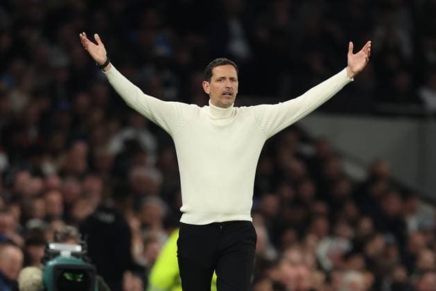 10.04.2025, Fussball UEFA Europa League Viertelfinale Hinspiel, Tottenham Hotspur - Eintracht Frankfurt, emonline, emspor, v.l., Trainer Dino Toppmöller (Eintracht Frankfurt) gibt Anweisungen, gestikuliert, mit den Armen gestikulieren gives instructions, gesticulate DFL DFB REGULATIONS PROHIBIT ANY USE OF PHOTOGRAPHS AS IMAGE SEQUENCES AND OR QUASI-VIDEO. xdcx Copyright: HMBxMedia Claus