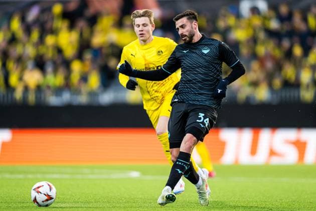250410 Mario Gila of Lazio during the UEFA Europa League quarter-final football match between Bodo Glimt and Lazio on April 10, 2025 in Bodo. Photo: Marius Simensen BILDBYRAN COP 238 bbeng bodo bodo glimt football fotball fotboll kvartfinale lazio quarter-final soccer uefa europa league Copyright: MARIUSxSIMENSEN BB250410ZG016