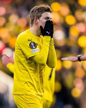 250410 Jens Petter Hauge of Bodo Glimt looks dejected after missing a chance to score during the UEFA Europa League quarter-final football match between Bodo Glimt and Lazio on April 10, 2025 in Bodo. Photo: Marius Simensen BILDBYRAN COP 238 bbeng bodo bodo glimt depp football fotball fotboll kvartfinale lazio quarter-final soccer uefa europa league Copyright: MARIUSxSIMENSEN BB250410ZA021